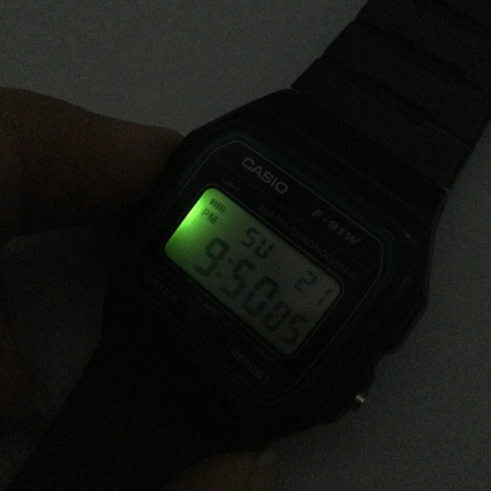 Casio 593 F-91W Mens Watch 33mm Black Resin Alarm Chronograph Backlight